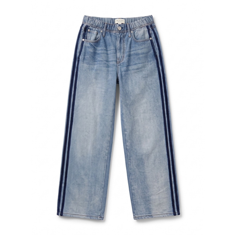 rag & bone Miramar Wide Leg Track Pants XS Coney Trompe L'Oeil Denim StripE